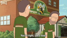 a cartoon of two men standing in front of a sign that says rpson herpes