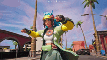 a woman in a video game is standing in front of a mailbox that says ' gd ' on it
