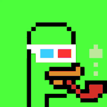 a pixel art of a duck smoking a pipe on a green background