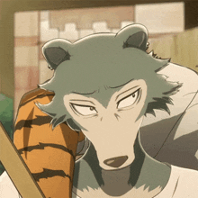 a close up of a cartoon character 's face with a tiger behind him