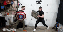 Trying To Break It Captain America Shield GIF - Trying To Break It Captain America Shield Ow GIFs