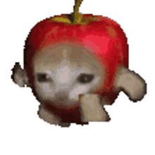 cat running apple suit crying