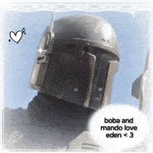 boba fett from star wars is wearing a helmet and holding a sword .