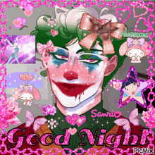 a picture of a clown with the words good night on the bottom
