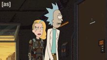 a cartoon of rick and morty with the letters as on the bottom left