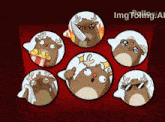 a cartoon of a reindeer with different facial expressions and the words img talking on the bottom right