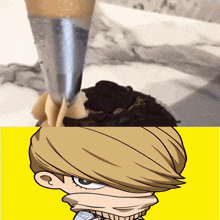 a close up of a person 's face next to a cartoon of a person 's face