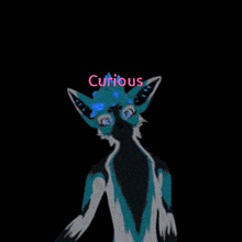 a drawing of a furry animal with the word curious written above it