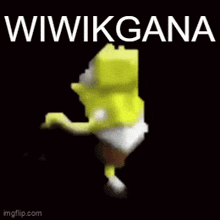 a spongebob squarepants animated gif with a black background and the words wiwikgana .