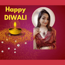 a picture of a woman with the words happy diwali on the top