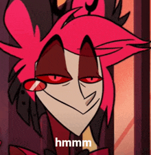 a cartoon character with red hair and the word hmm on the bottom right