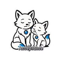 a sticker of two foxes with acceptance written on it