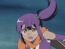 a purple haired anime character with a star on her head