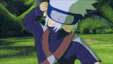 a cartoon character is wearing a headband with a circle on it