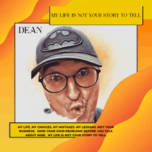 a man wearing a batman hat and glasses is featured on a poster