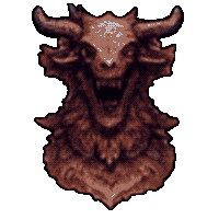 a pixel art drawing of a demon with horns on a white background
