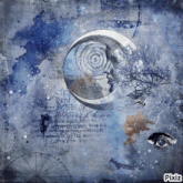 a painting of a face and a crescent moon with pixiz in the bottom right corner