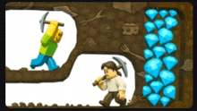 a cartoon of a man holding a pickaxe and a man holding a shovel