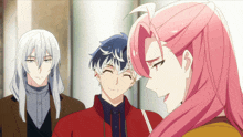 a group of anime characters including one with long pink hair