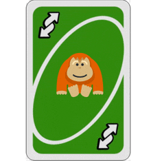 a green uno card with an orangutan on the back