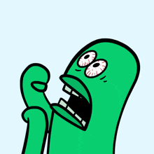 a cartoon drawing of a green monster with big eyes