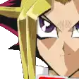 a close up of a cartoon character 's face with a red ribbon around his neck .