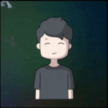 a cartoon of a man wearing a black shirt with blood on it