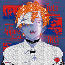 a picture of a boy with orange hair and the number 003 on the bottom