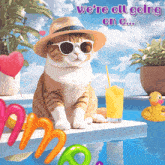 a cat wearing sunglasses and a hat says we 're all going on a ....