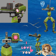 a picture of a robot with the words " i love you " on the bottom