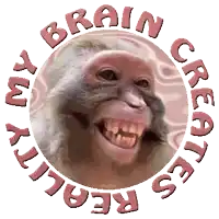 a picture of a monkey with the words " my brain creates reality " surrounding it