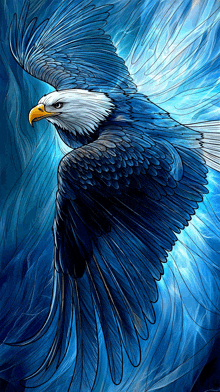 a bald eagle is flying in the sky with its wings outstretched