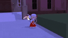 a cartoon girl with wings is standing in front of a building in a video game .