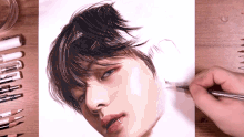 a drawing of a person 's face with a pencil