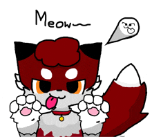 a drawing of a fox with the word meow written above it