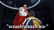 a cartoon of a man with blood on his arms and the words " waaah waaah wa- "
