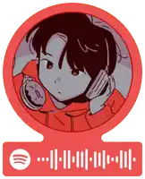 a spotify sticker with a picture of a boy with headphones