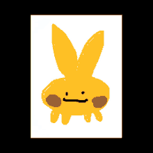 a drawing of a yellow rabbit with red cheeks and a smiley face