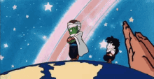 piccolo and gohan from dragon ball z are standing on top of the earth .