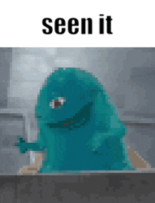 a pixelated image of a monster with one eye and the words seen it below it