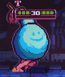 a pixel art drawing of a smiley face with the number 30 on top of it