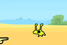 a cartoon drawing of a frog laying on the ground