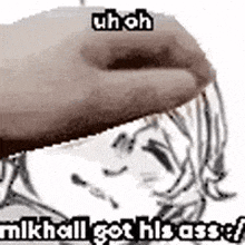 a close up of a person 's face with a caption that says `` milkhall got his ass '' .