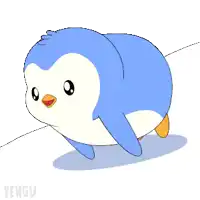 a drawing of a blue bird with orange ears and the word pengu on the bottom right