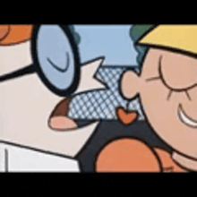 a close up of a cartoon character with glasses and a hat on .