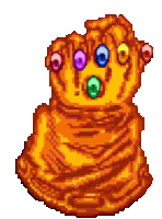 a pixel art drawing of a glove with a bunch of gems on it