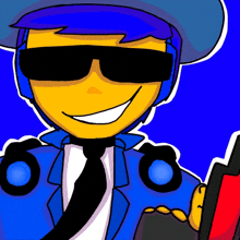 a cartoon drawing of a man wearing sunglasses and a hat