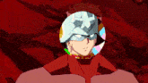 a cartoon character with a white helmet on
