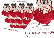 a bunch of stuffed animals with a speech bubble that says ' yt2at hood ' on it