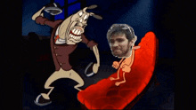 a cartoon of a man being attacked by a monster with stars behind him